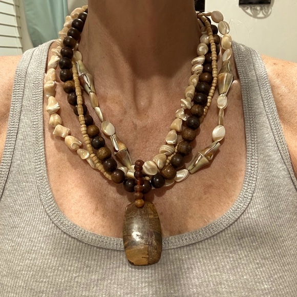 Boho Multi Beaded Shell Necklace - Picture 1 of 10